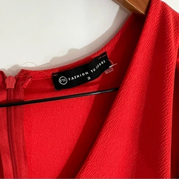 Fashion to Figure Coral Pink Orange Dress 2X V Neck Short Sleeves Ruched Side - Picture 7 of 7